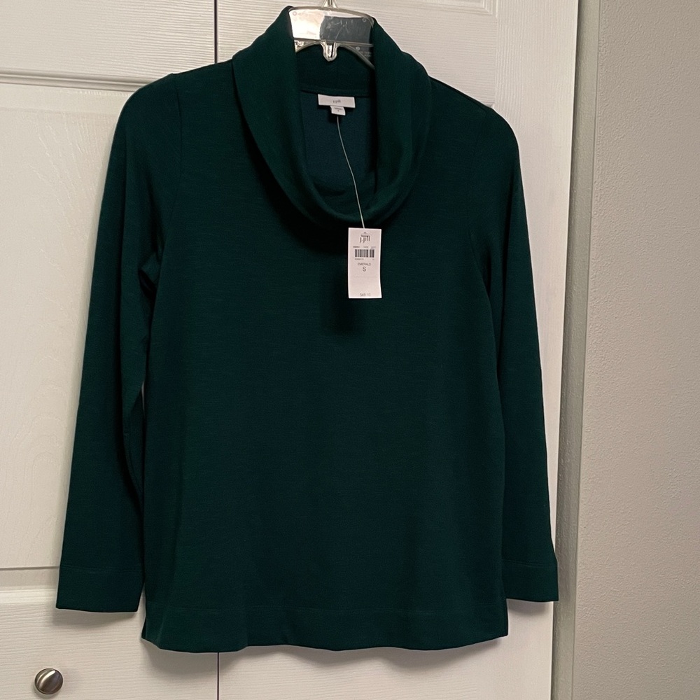 NWT J. JILL Emerald Green Cowl Neck Pullover Ling Sleeve Top